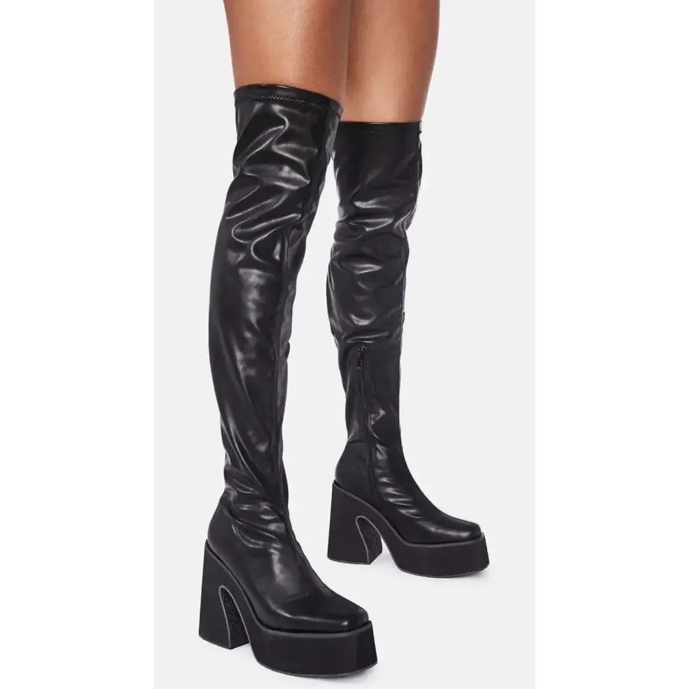 koi Damar Black Over-the-Knee Platform Boots 6/39 Vegan Leather Goth Grunge